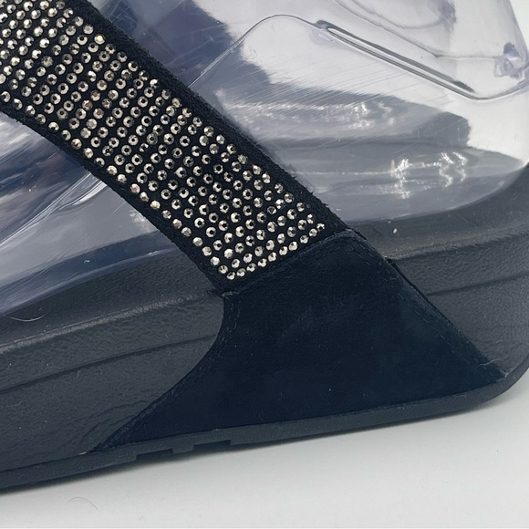 FitFlop Women’s Sz 7 Lulu Shimmer Black Rhinestone Sandals Comfortcore Glam Chic - Picture 3 of 13